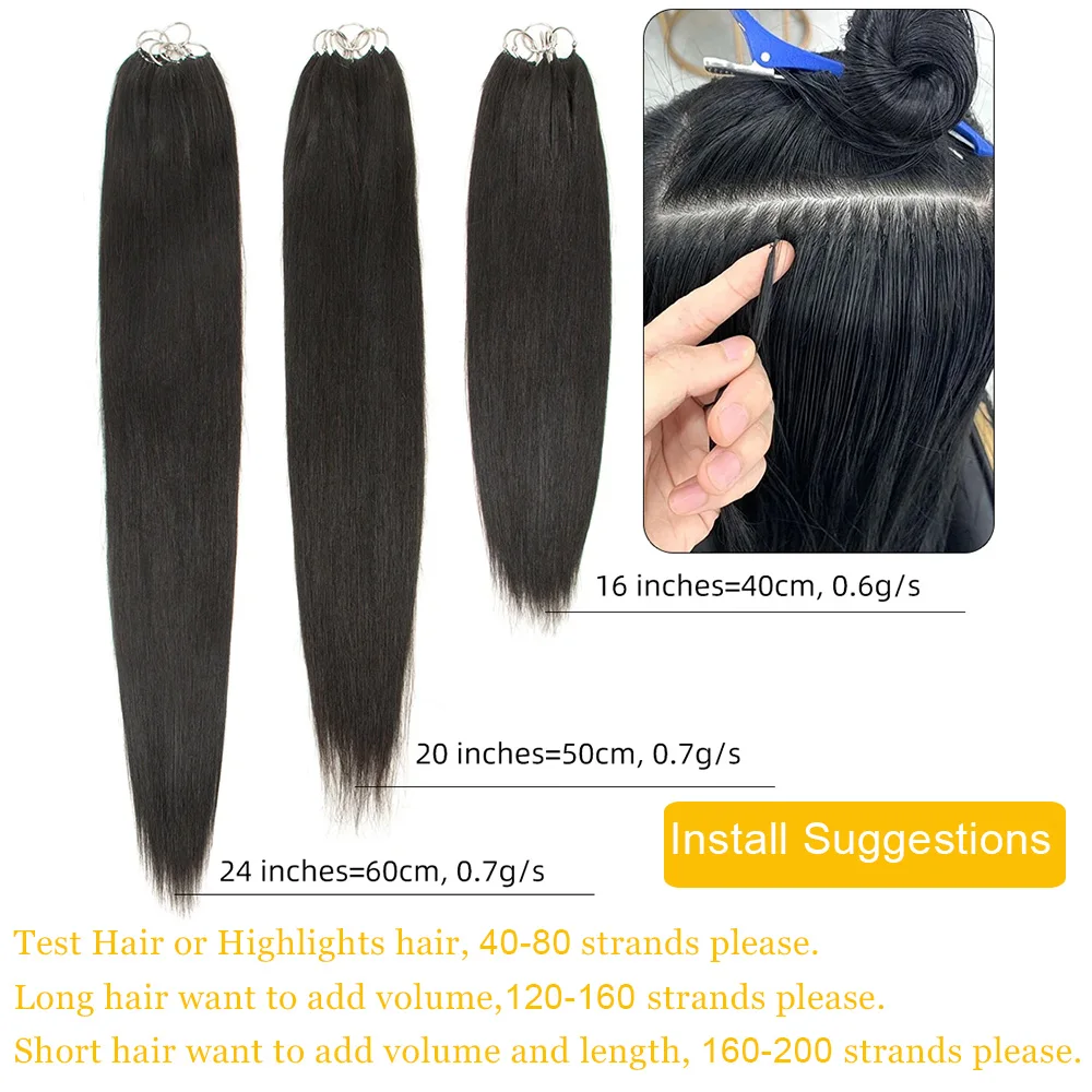 Human Hair Extensions Natural Micro Feather Human Hair Extensions Straight Real Virgin Human Hair Microloop Extensions For Women 40strands/pack