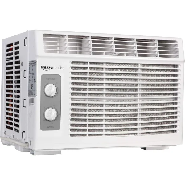 

Amazon Basics Window Mounted Air Conditioner with Mechanical Control Cools 150 Square Feet, 5000 BTU, AC Unit, White