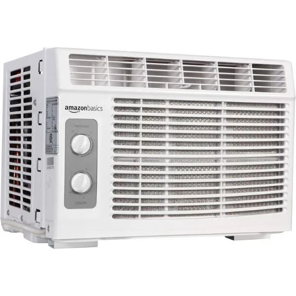 Basics Window Mounted Air Conditioner with Mechanical Control Cools 150 Square Feet, 5000 BTU, AC Unit, White