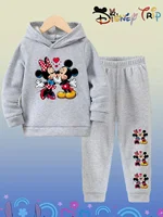 Disney Mickey Minnie Children‘s Hooded Sweatshirt+Pants Two-piece Set Boy Girl Autumn Winter Outdoor Casual Warm Soft Sportswear