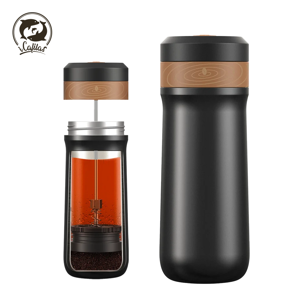 

French Press 12oz Coffee Maker Vacuum Insulated Travel Coffee Mug Hot Cold Brew Coffee Press Stainless Steel