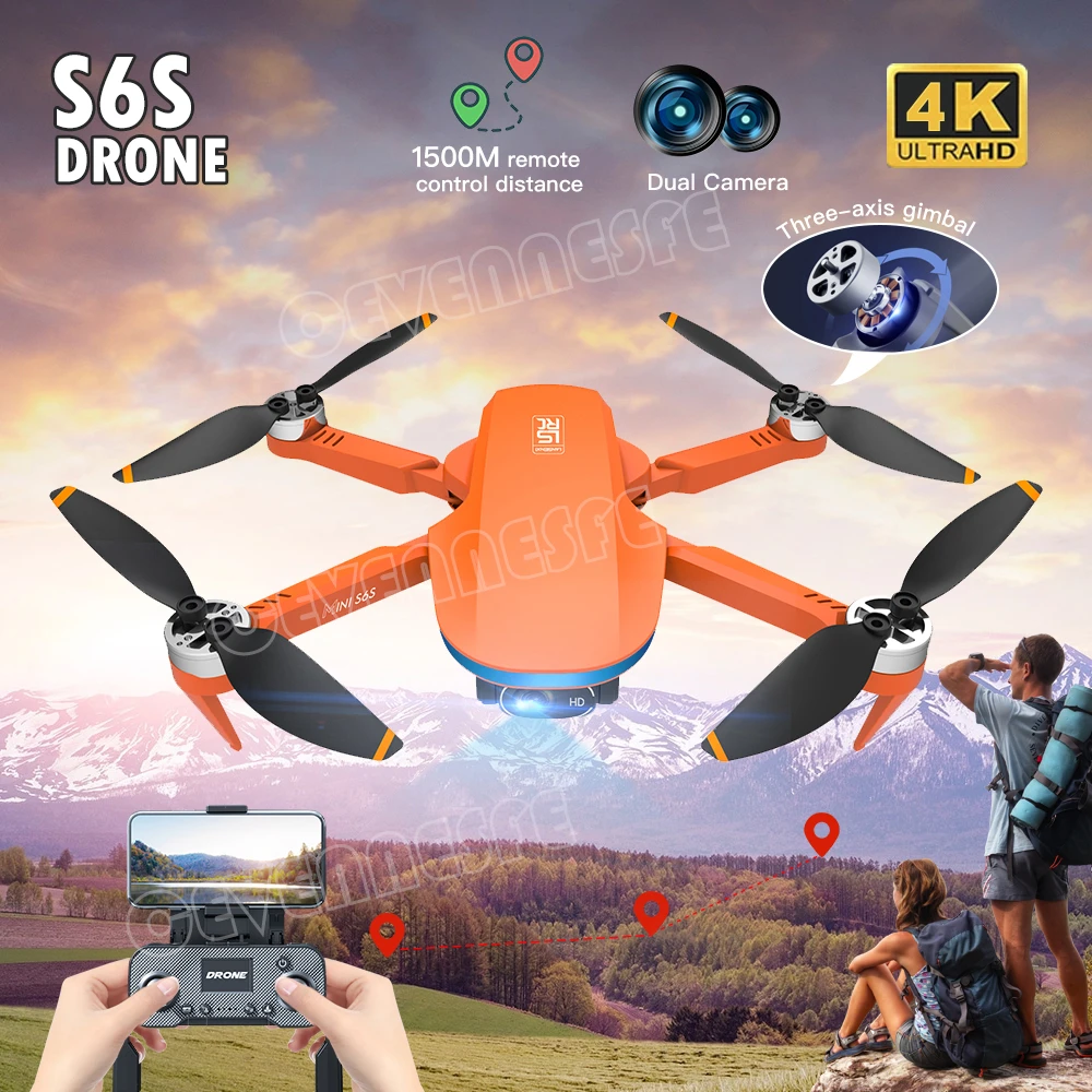 2022 New S6S Mini GPS Drone 4K Professinal Dual HD EIS Camera Light Flow 5G Wifi Brushless Folding Quadcopter RC Helicopter Toys rc helicopters for sale