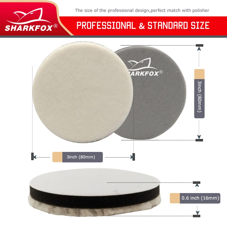 Sharkfox 3/5 Inch Japan Wool Polish Pad For DA RO Car Polisher Polishing Tray 80mm125mm Cutting Pad Car Clean Product 2