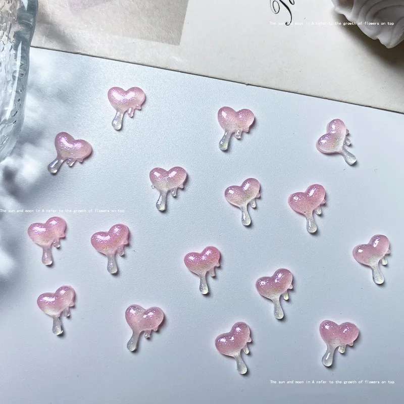 50pcs 뷰티 소녀 매직 스틱 네일 참 액세서리 3D 수지 네일 부품 핑크 글로우 러브 보우 매듭 홀 네일 아트 데코 용품