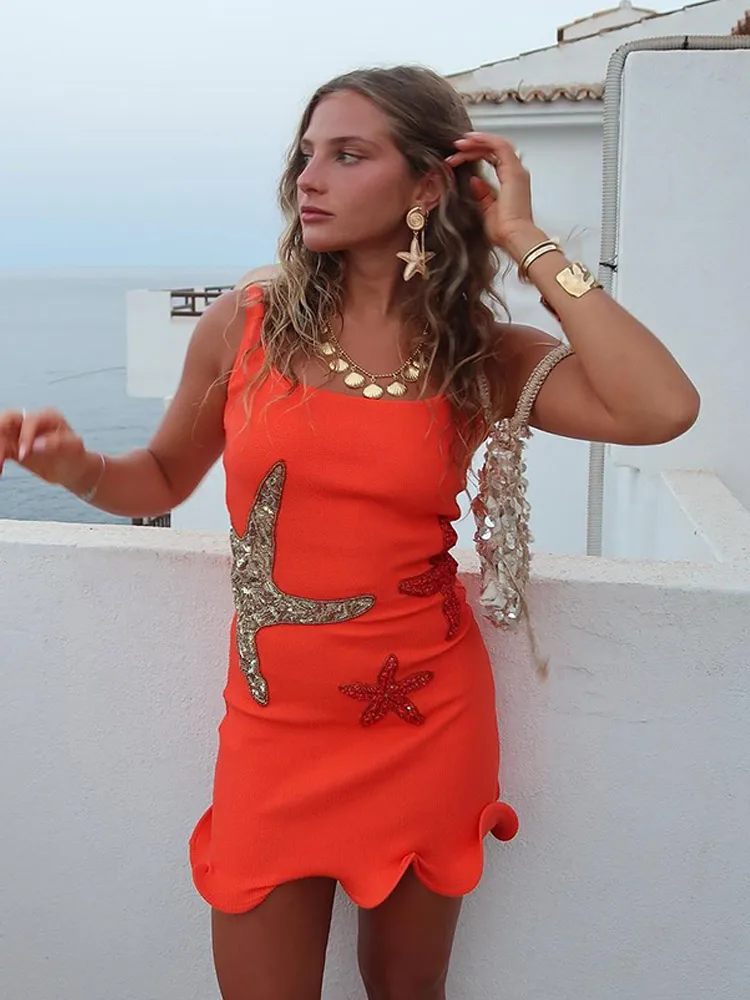 Sparkling Sequined Strap Women's Knit Mini Dress Elegant Shiny Sleeveless Bodycon Holiday Dresses New Female Beach Party Vestido 4