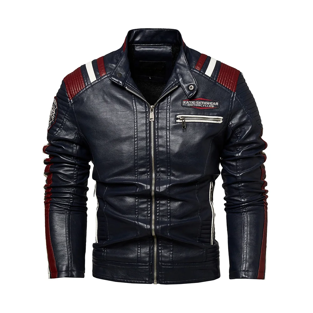 Men's Faux Leather Jacket Motorcycle Jacket Waterproof Windproof PU Moto Vintage Bomber Winter Jacket Men - 2