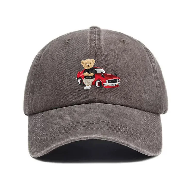 Passen Sie die Vintage-Baseballmütze aus gewaschener Baumwolle für Herren mit Teddybär-Muster, modische Hüte, Papa-Kappe, verstellbar, lässig, täglich, zum Fahren – Detail 8
