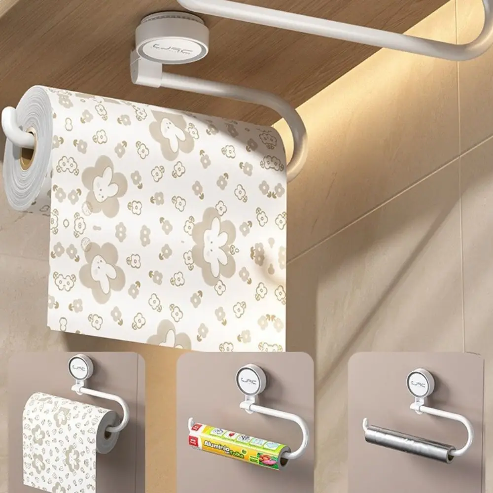 Wall Mounted Suction Cup Storage Rack Paper Roll Holder Removable Reusable Kitchen Towel Storage Rack Household Supplies