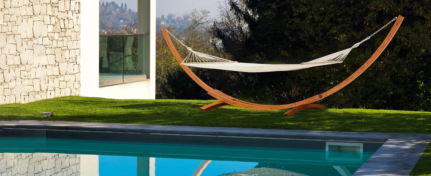 ECOTOUGE 13.3 FT Wooden Double Hammock with Stand 2 Person Heavy Duty