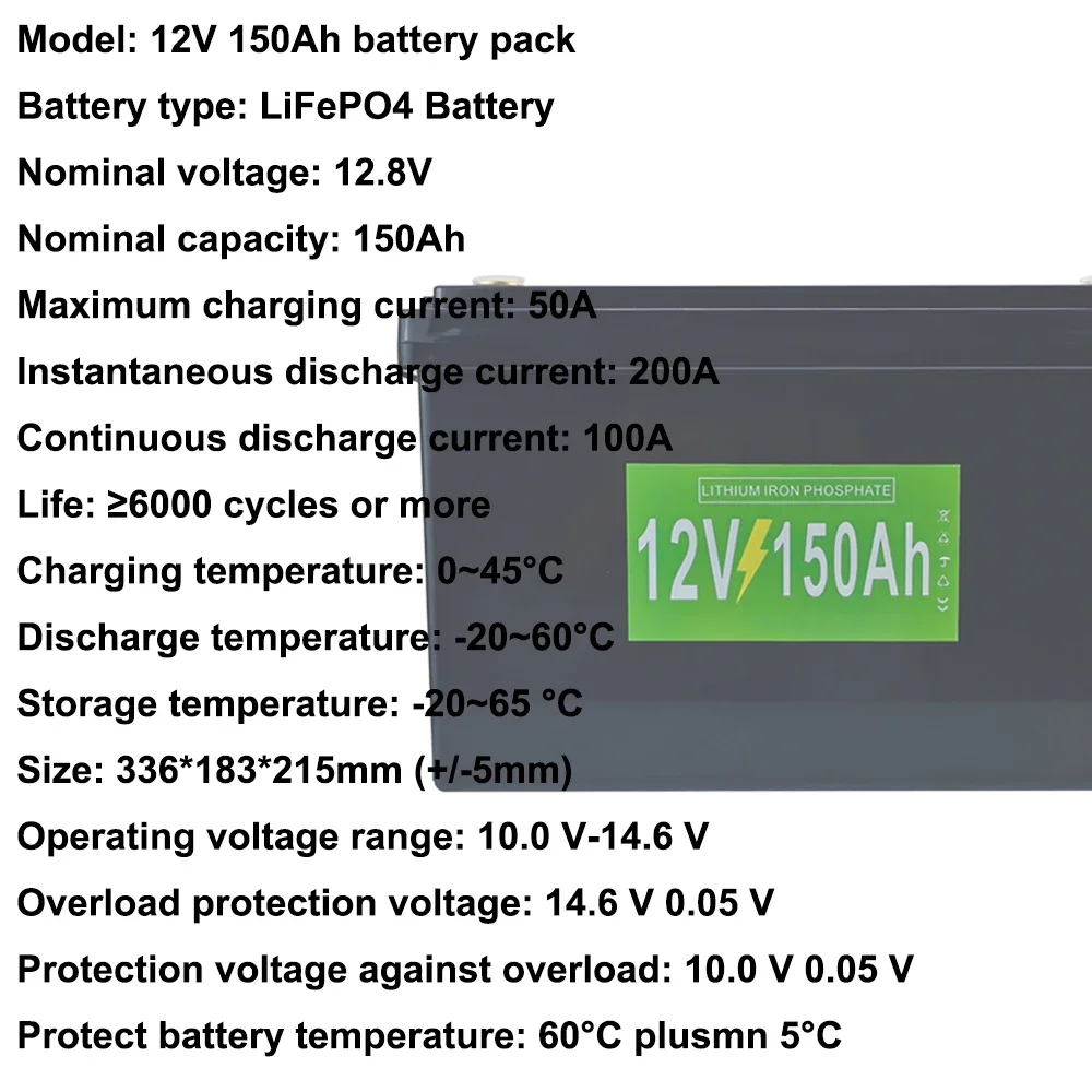 

12V 150Ah LifePo4 Battery 12.8V Rechargeable Battery suitable for RV camp generation solar power systems