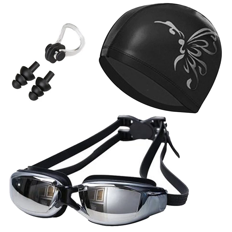 

Swimming Cap 3 In 1 Goggles + Swimming Cap + Nose Clip Earplug Combination Kit Waterproof Unisex Swimming Cap