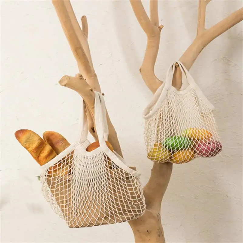 

Shopping Bags Canvas Portable Mesh Net Bag Reusable Foldable Fruit Vegetable Storage Bag Handbag Long Bolsas De Compra