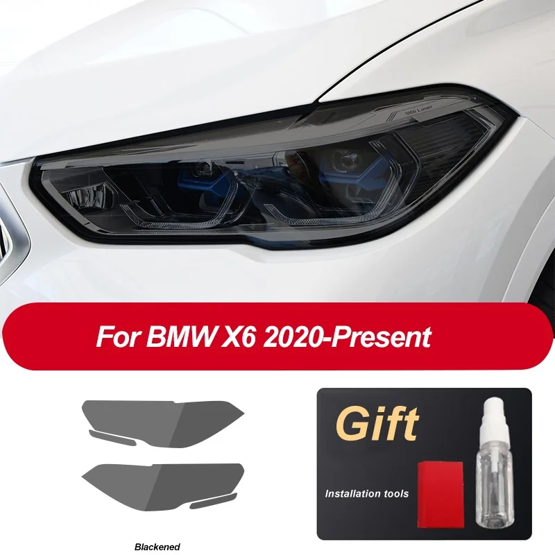 

2-piece car headlight TPU protective film For BMW X6 G06 2020 headlight repair transparent black TPU sticker X6 car Accessories