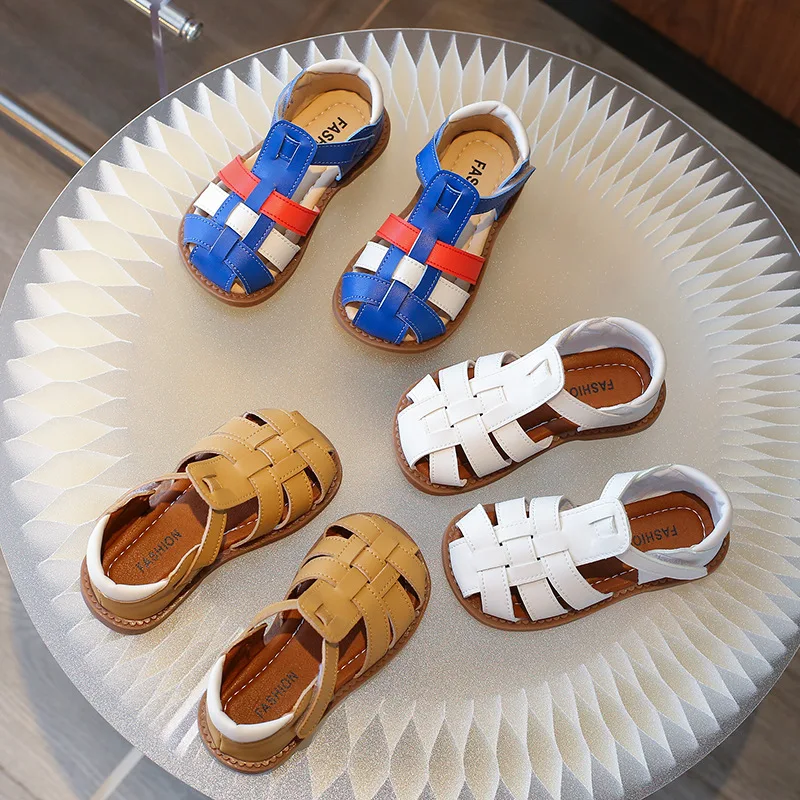 Toddler Sandals for Boys Cut outs Leather Shoes 2024 Summer Brand New Gladiator Sandals Weave Baby Boy Beach Shoes Flats H05096 3