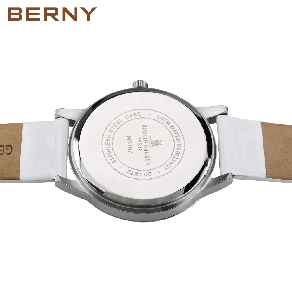 BERNY Women's Watch Japan Quartz Movement Ladies Calendar Window Leather Strap Wristwatch Clock for Woman Casual Waterproof