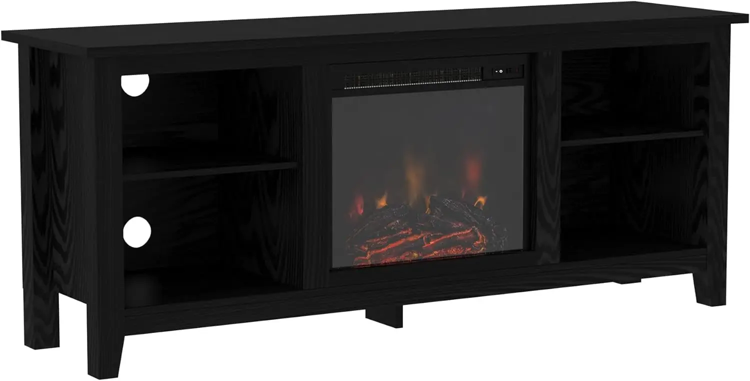 New Wren Classic 4 Cubby Fireplace TV Stand for TVs up to 65 Inches, 58 Inch, Black  | USA | NEW