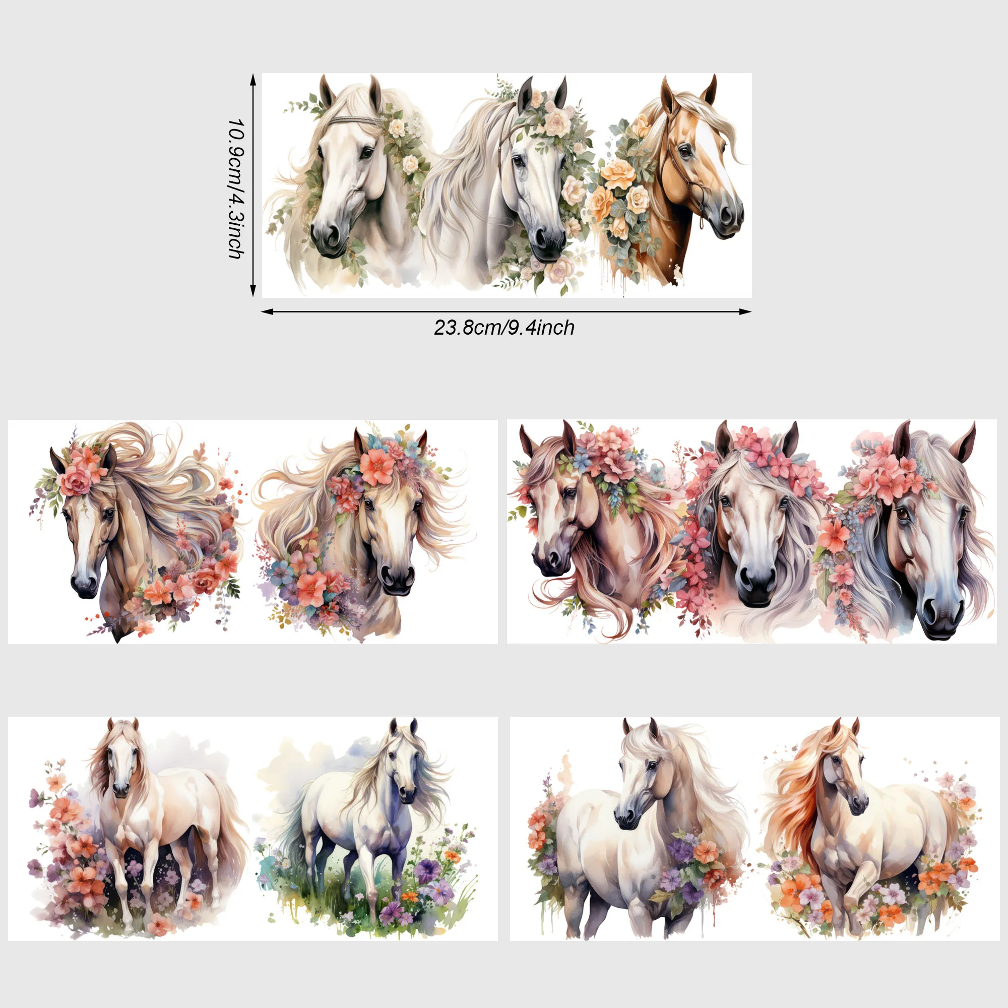 5 Sheets horse UV DTF Cup Stickers for Glass DTF Transfer Stickers Waterproof Friction Transfers for 16oz Glass Mugs Crafts sticker cups uv dtf wrap transfer