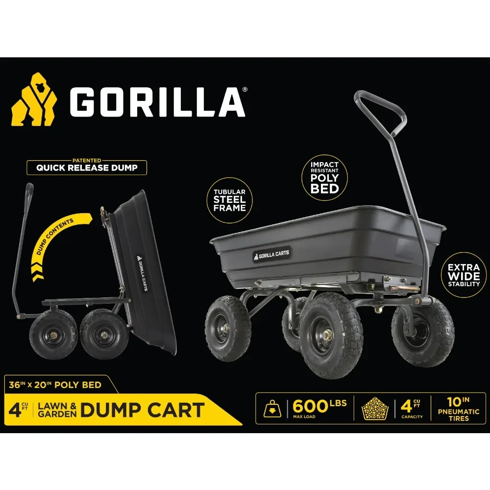 GOR4PS 600-lb. Poly Garden Dump Cart with 10" Tires