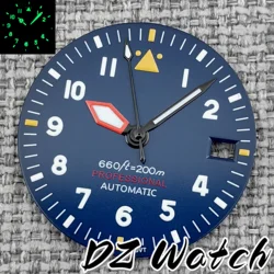 Blue Pilot Style Watch Dial with Luminous Hands and Date Window, 29mm - NH35N36 (10)