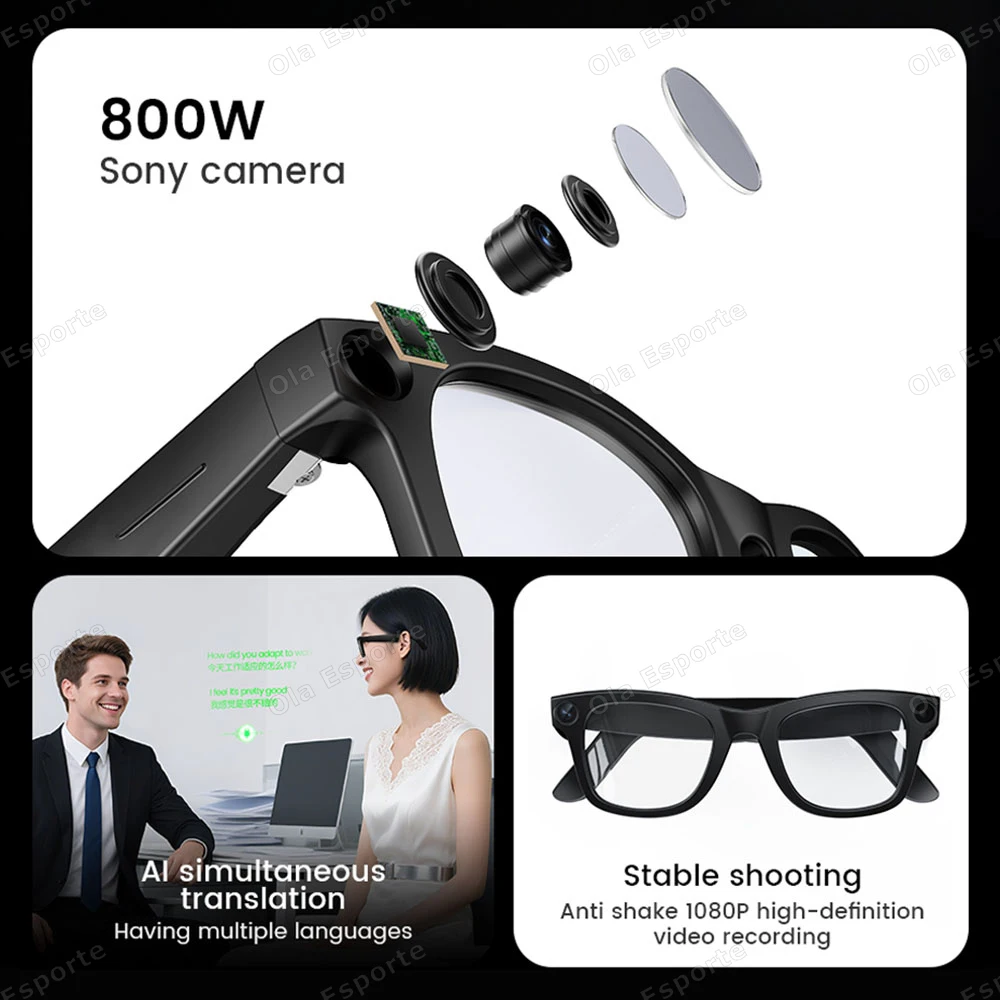 2026 New AI Smart 800W Camera Smart Glasses Remote Photography HD Video WIFI Transmission Call Color Changing Smart Glasses Men
