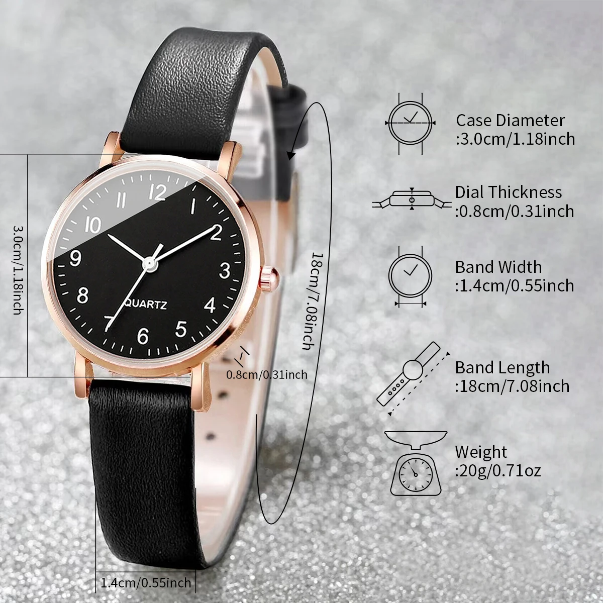 4PCS/Set Fashion Small Arabic Dial Women's Quartz Watch Leather Band Wrist Watches Heart Bracelets Set（Without Box） 5