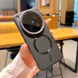 Custodia per telefono in pelle a grana lychee di lusso con anello magnetico - Copertura rigida antiurto