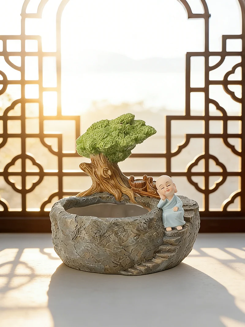 Zen-Inspired Succulent Planter – Tranquil Resin Pot for Home and Office Decor