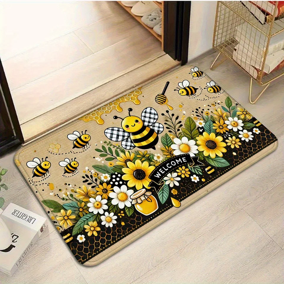 Adorable Bee Welcome Floor Mat for Home Decor