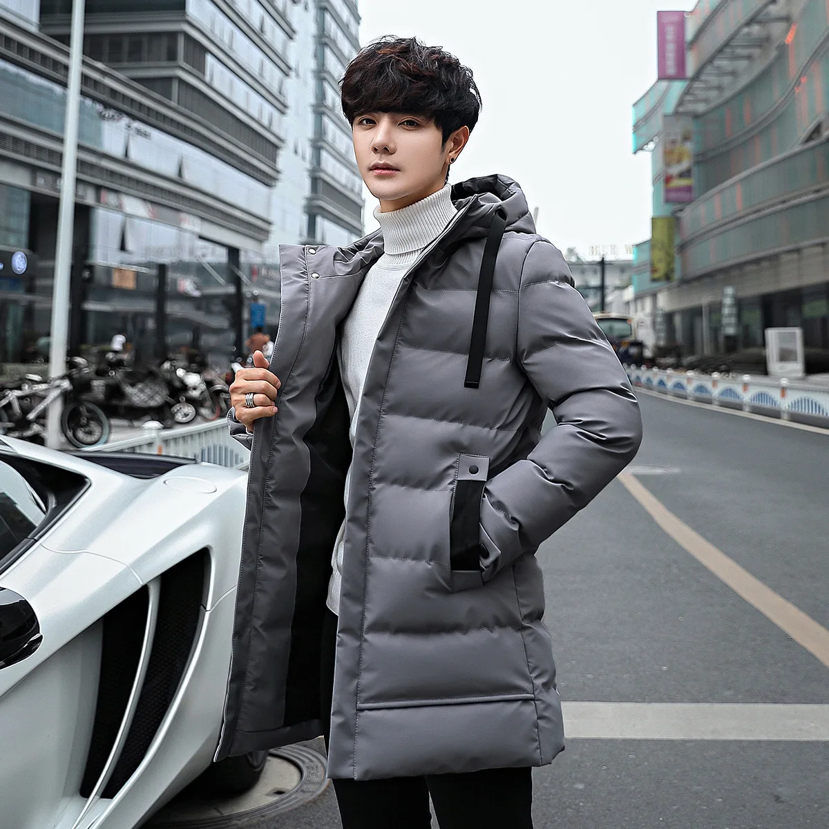 Padded Men's New Mid-length Winter Thickened Padded Jacket Winter Warm Hooded Padded Jacket