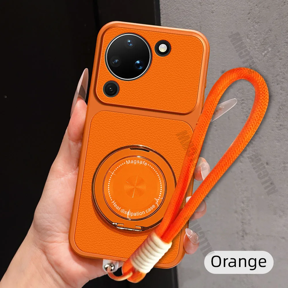Magnetic Rotating Bracket Phone Case with Lanyard - PU Leather Soft Cover