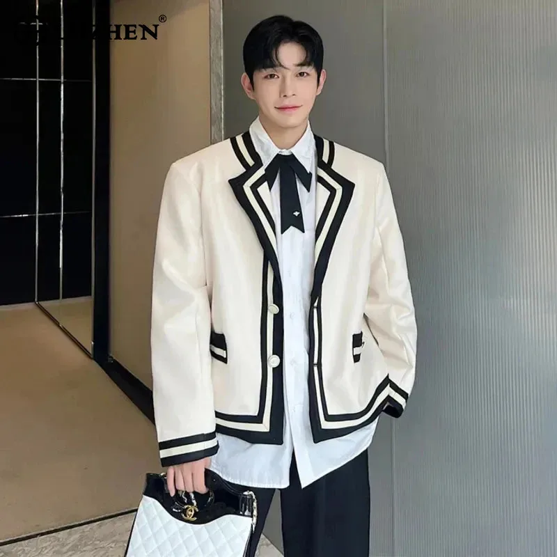 

LUZHEN Fashion Korean Men's Suit Outerwear Elegant Original Color Contrast Casual Blazer Jacket 2024 Trendy Free Shipping LZ2470