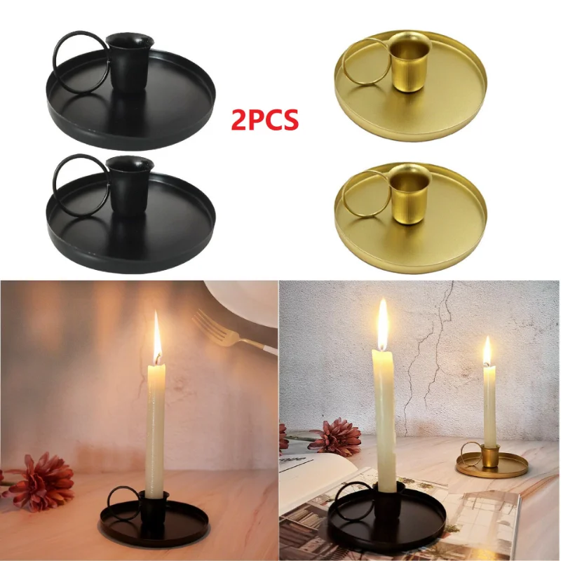 

Iron Candle Holder Creative Retro Candlestick Taper Candle Holder with Handle for Tabletop Wedding Party Christmas Home Decor