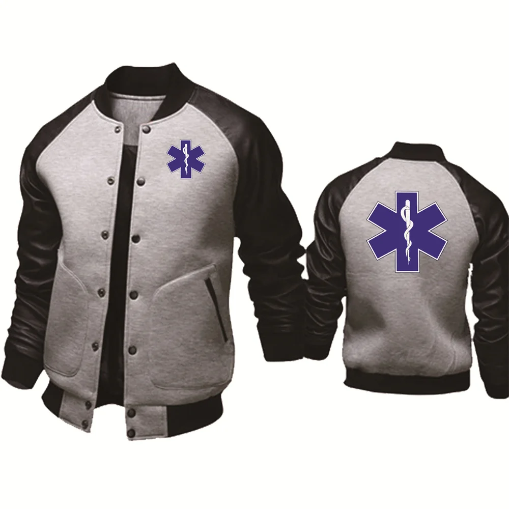 Spring Autumn Men's Jacket EMT Emergency Ambulance Print Splicing Sportswear High Quality Men's Baseball Uniform Men's top 2