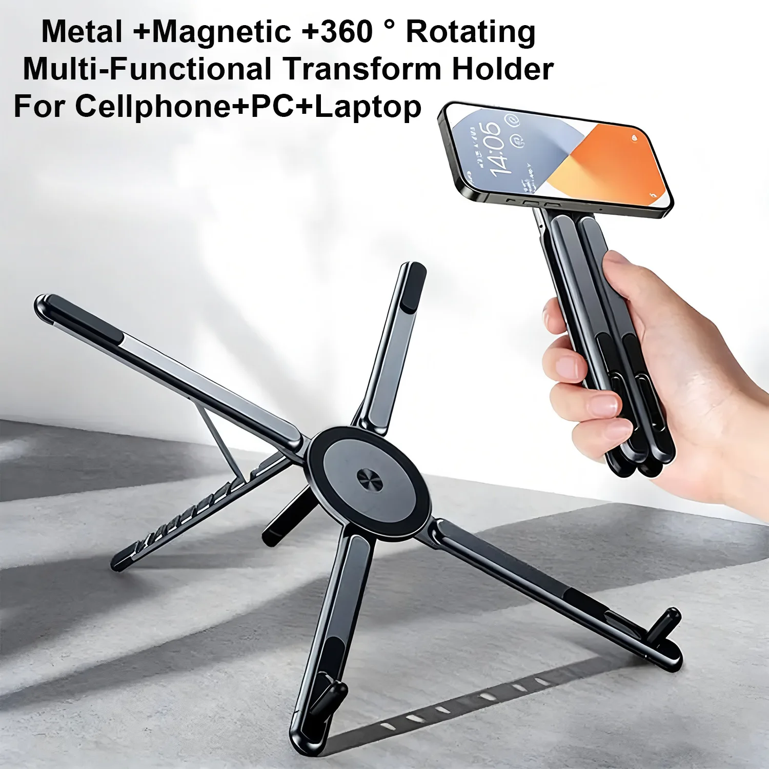 2-in-1 휴대폰 거치대, 책상용 노트북 거치대, 360도 회전 가능한 태블릿 암 마운트 °   회전식 알루미늄 노트북 트레이, 접이식 컴퓨터 스탠드