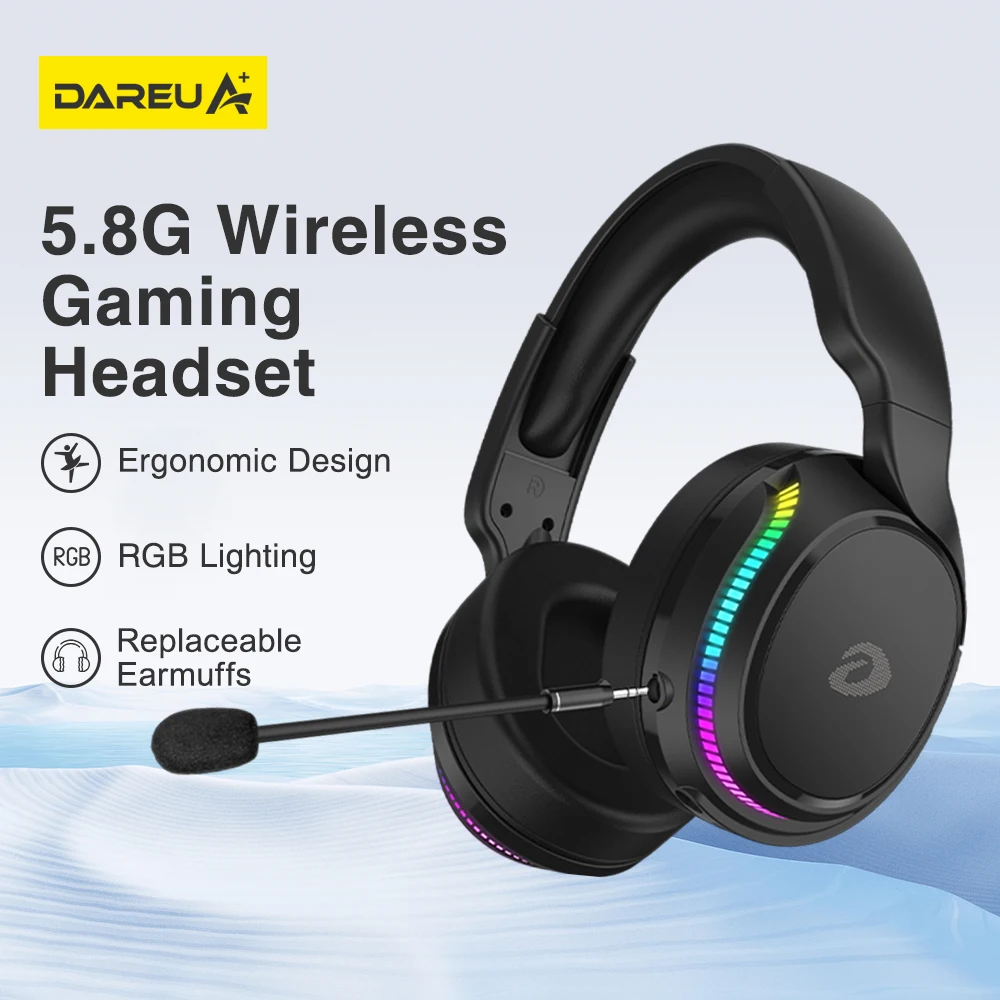 DAREU58GWirelessGamingHeadsetRGBErgonomicHeadphonewith