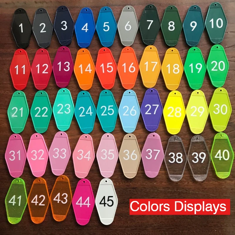 100pcs UV 인쇄 로고 열쇠 고리 태그 DIY 펜던트 열쇠 고리 호텔 모텔 선물용