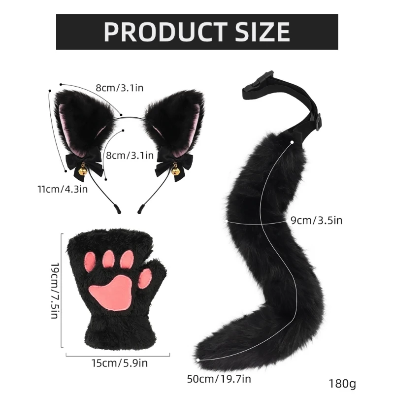 Animal Cats Dress up Costume 3Pcs Halloween Cats Costume Includes Plush Ears Headband Tail Gloves for Girl Cosplay anime cosplay tails anime cosplay props superhero cosplay gloves halloween mask props halloween costume cane pirate gun cosplay props superhero cosplay costume