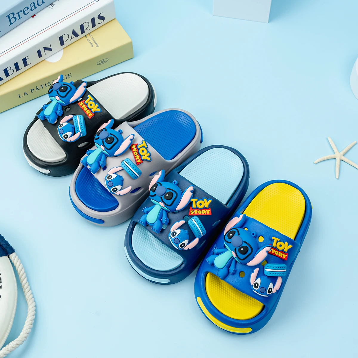 Chaussures antidérapantes à double semelle souple pour enfants avec motif de dessin animé Stitch