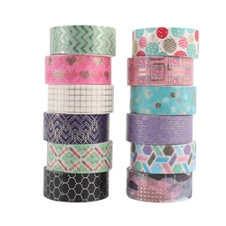 12Pcs Geometry Washi Tapes Journal Supplies Washitape Gold Foil Flowers Masking Tape Diary Scrapbooking Decorative Adhesive Tape