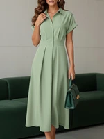 ZANZEA Elegant Chic Women Long Dresses Casual Short Sleeve Collared High Waisted Casual & Day Shirt Dress Solid Color S-3XL - Image 4