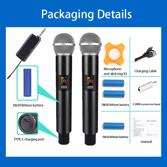Microphone Professional Transmitter and Receiver System Universal Handheld Mic with Karaoke Business Meeting Microphone