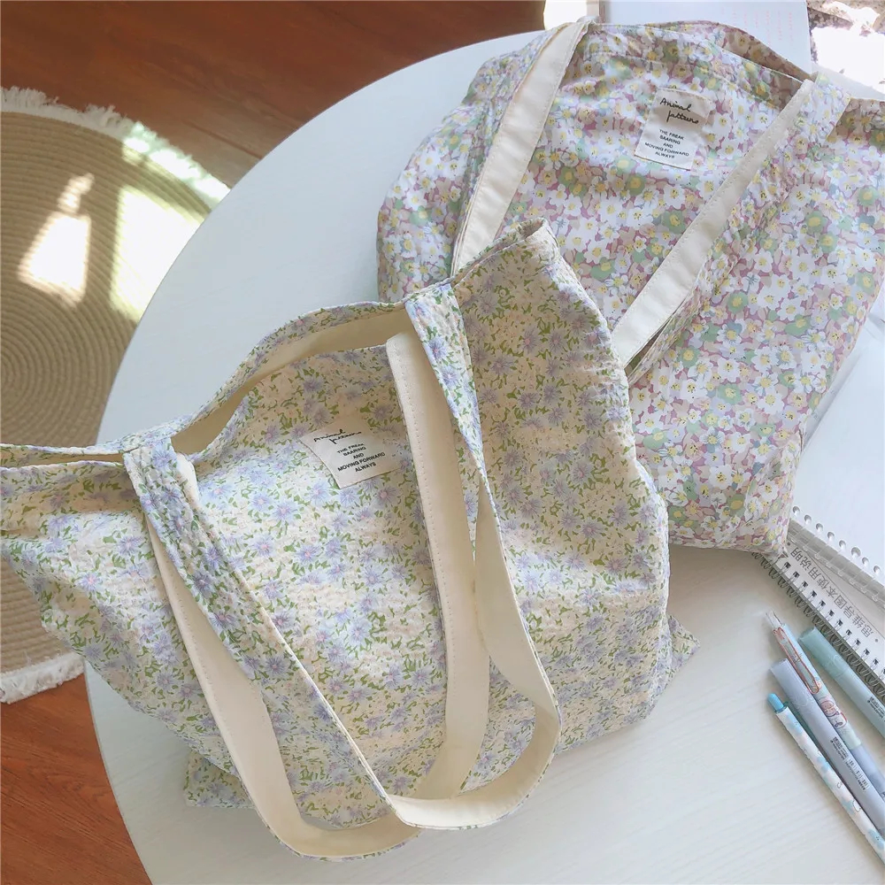 Women's Shopping Shoulder Bag For Groceries Cotton Large Zipper Reusable Foldable Shopper Bags Female Girls Books Tote Handbags