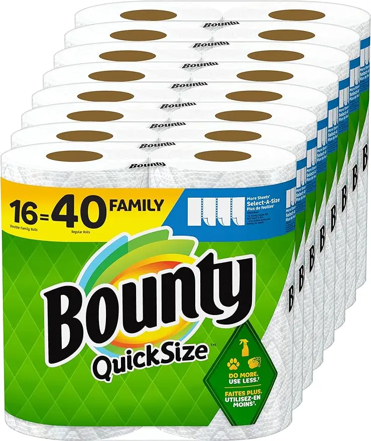 

Bounty Quick-Size Paper Towels, White, 16 Family Rolls = 40 Regular Rolls