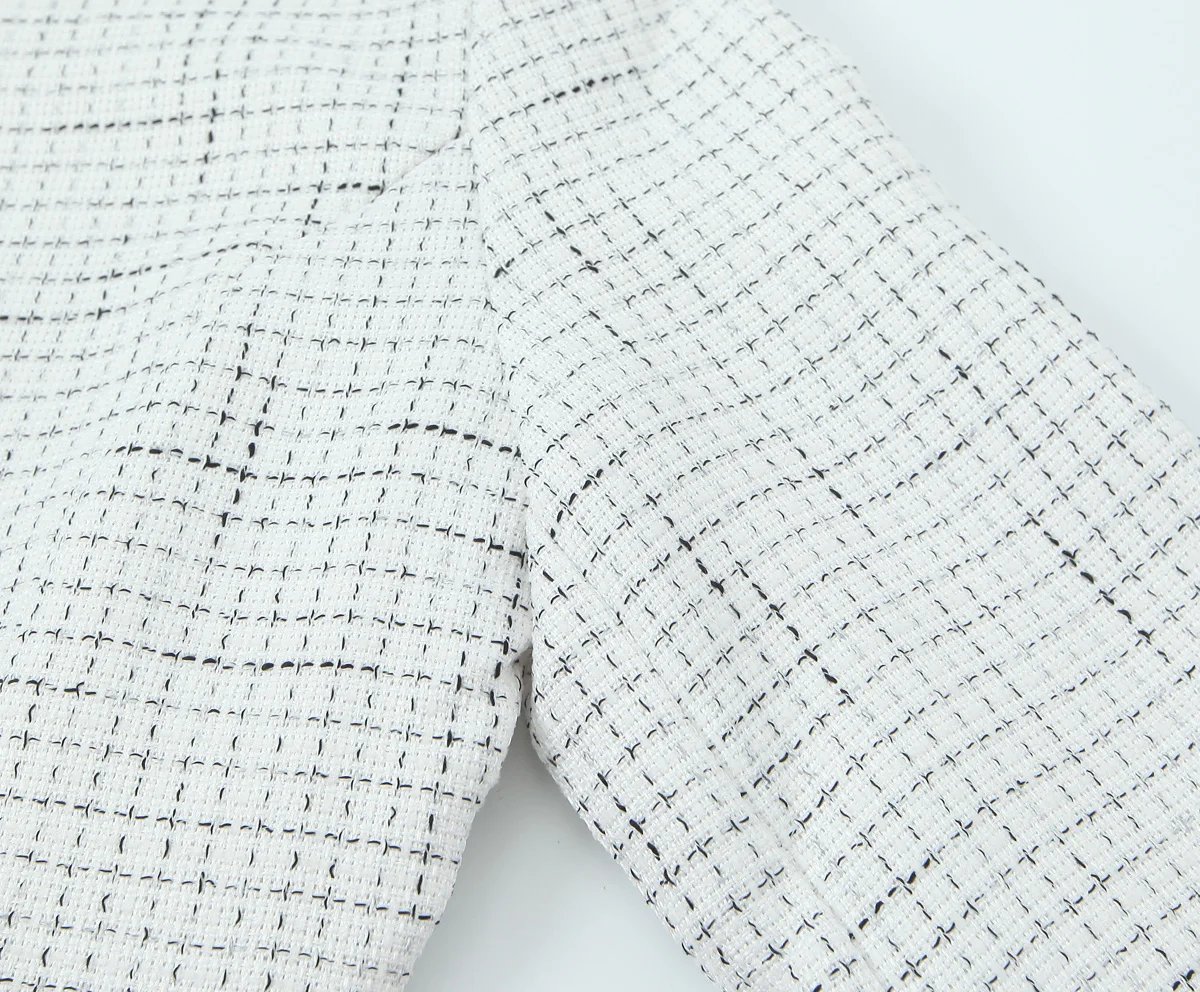 French Style Retro V collar Plaid Woven Tweed Blazer + High Waist Mini Short Skirts Suits 2 pieces 1 Set Black White