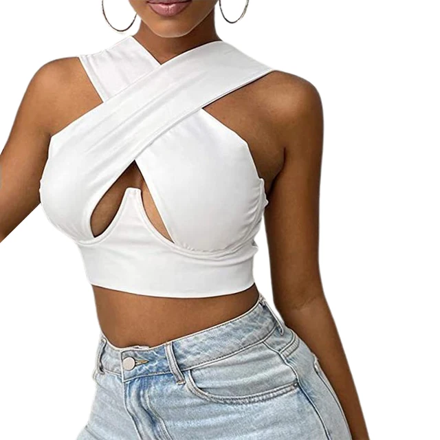 Women Criss Cross Tank Tops Simple Sexy Vest Sleeveless Cutout Front Crop  Tops Party Club Streetwear Summer Lady Bustier Tops - Tanks u0026 Camis -  AliExpress