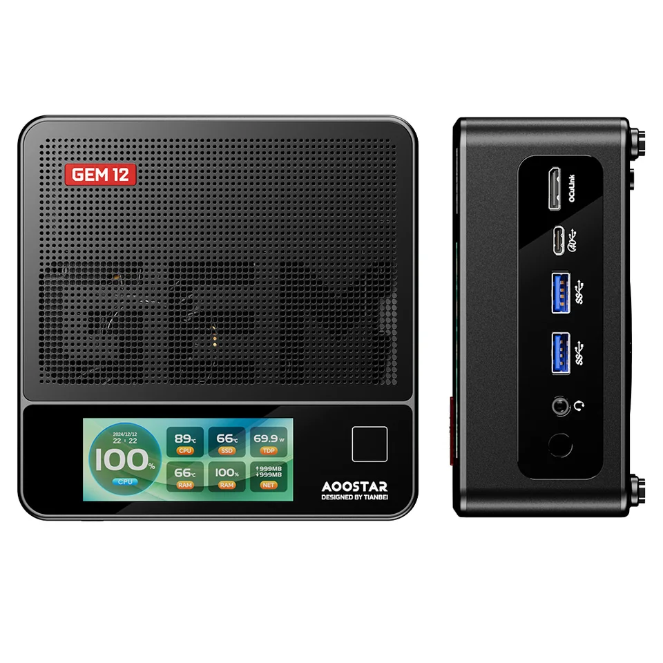 AOOSTAR GEM12 Pro Max ミニPC、ディスプレイ搭載、指紋認証ロック解除