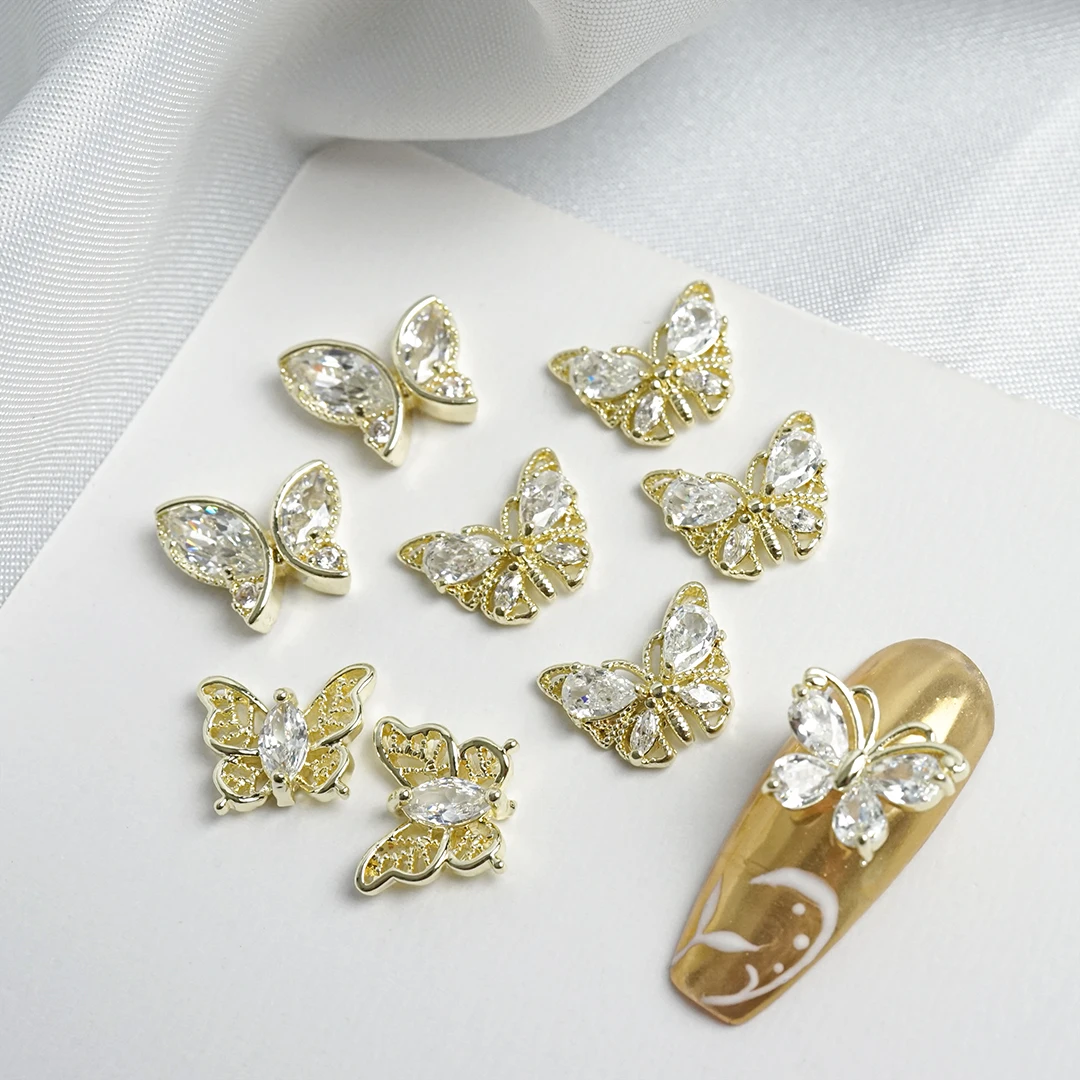 

Metal Nail Art Charms Butterfly 3D Art Decorations Pess on Nails Rhinestones Hollow Diamonds Gems Japan DIY Jewelry Accessories