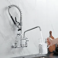 Commercial Kitchen Faucet Deck Mount with Pre-Rinse Sprayer 21" Height Kitchen Sink Faucet 8 Inch Center with 10" Add-on Swing S 1