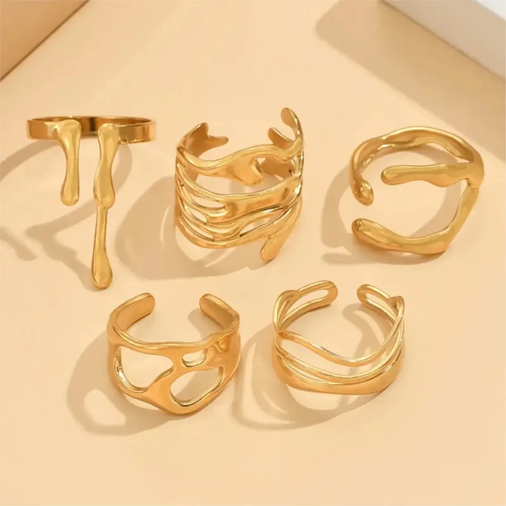 Stainless Steel Trendy Irregular Texture Open Ring for Women Unique Design Hypoallergenic Fashion Jewelry Accessory