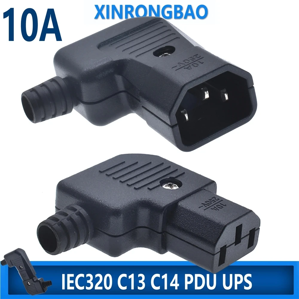 Power Cord Black Elbow IEC320 C13 C14 Power Cord Wiring Power Plug Assemble IEC Connector Outlet PDU UPS Electrical AC Socket Plug 10A 250V